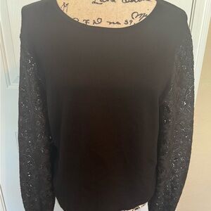 NWT Adrianna Papell Women’s Black Pullover Sweater  Embroidered Sleeve Size Med